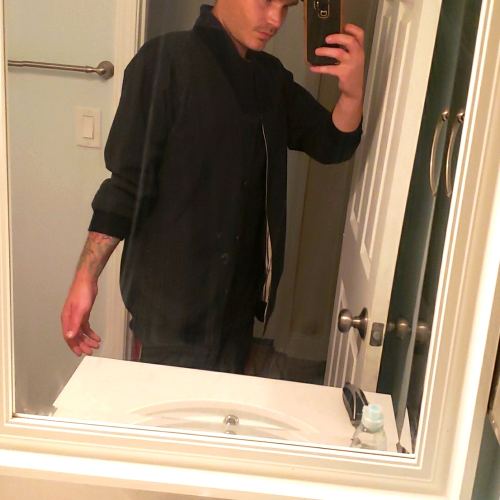 Vintage Navy & Pinstripe Liner Reversible Coat Shorter Sleeves Stylish Warm Rare